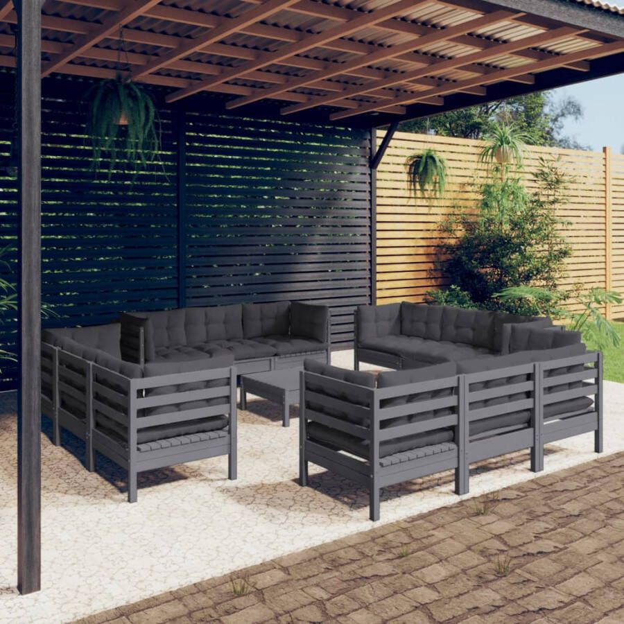 VidaXL 13-delige Loungeset met antracietkleurige kussens grenenhout - Foto 3