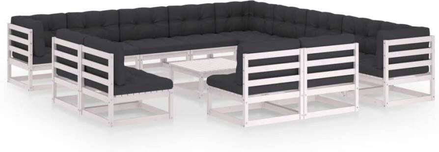 VidaXL 14-delige Loungeset met kussens massief grenenhout wit - Foto 3