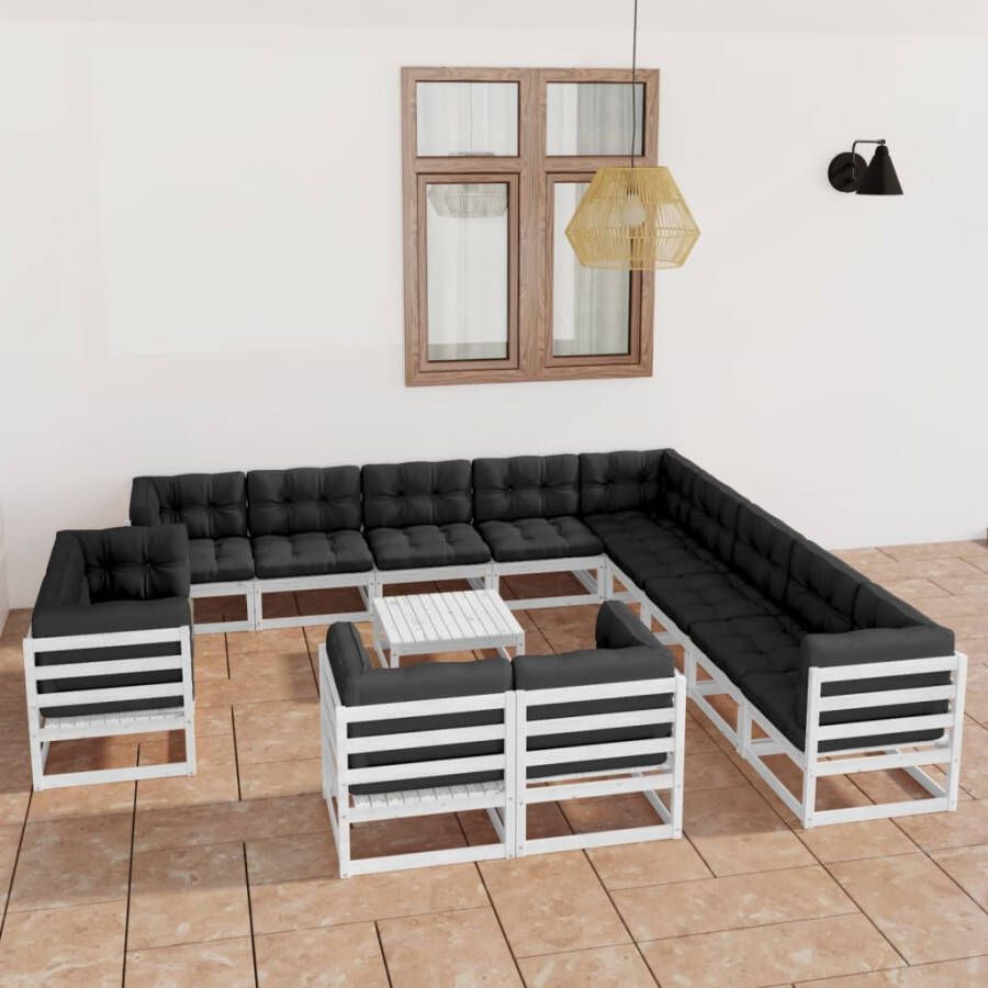 VidaXL 14-delige Loungeset met kussens massief grenenhout wit - Foto 3