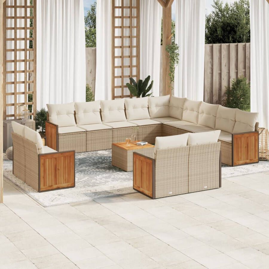 VIDAXL 14-delige Loungeset met kussens poly rattan beige - Foto 4