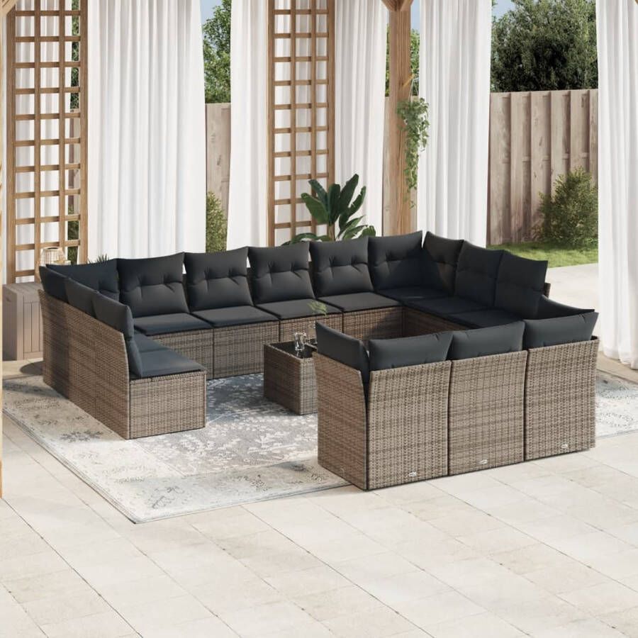 VIDAXL 14-delige Loungeset met kussens poly rattan grijs - Foto 3