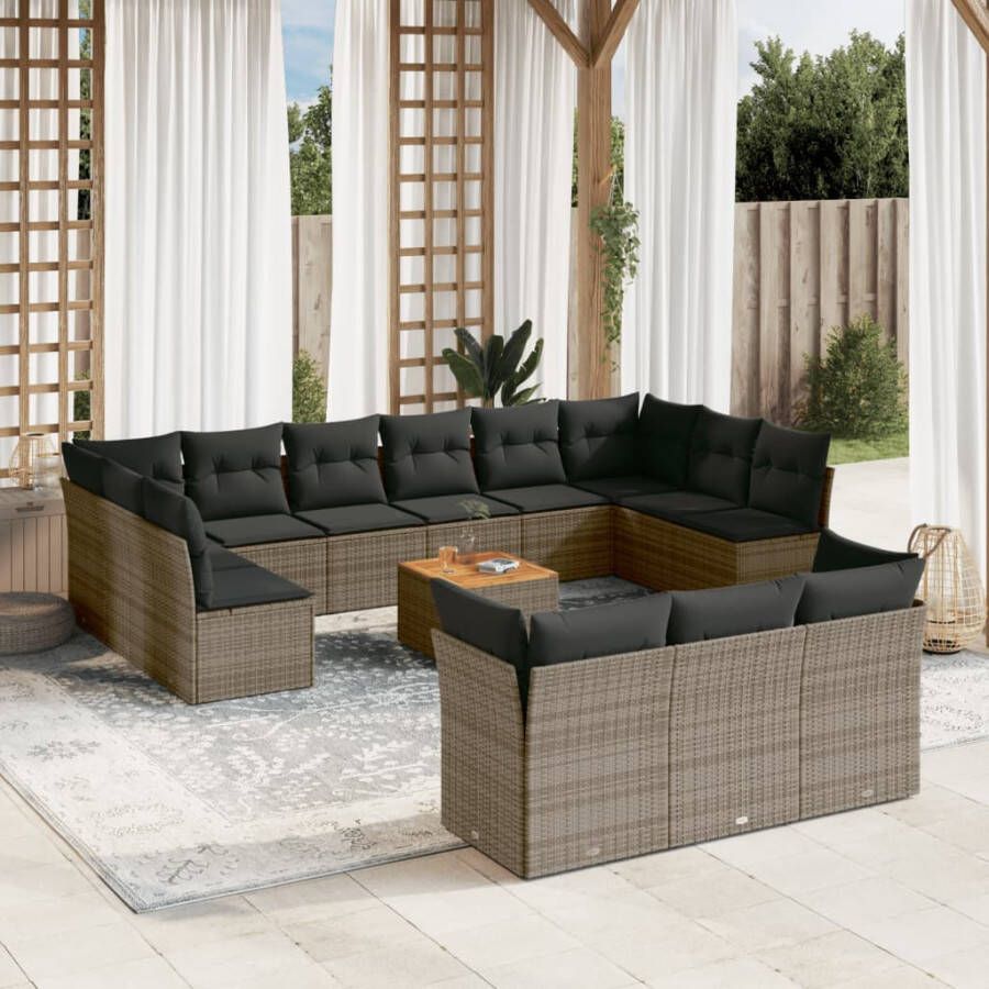 VIDAXL 14-delige Loungeset met kussens poly rattan grijs - Foto 4