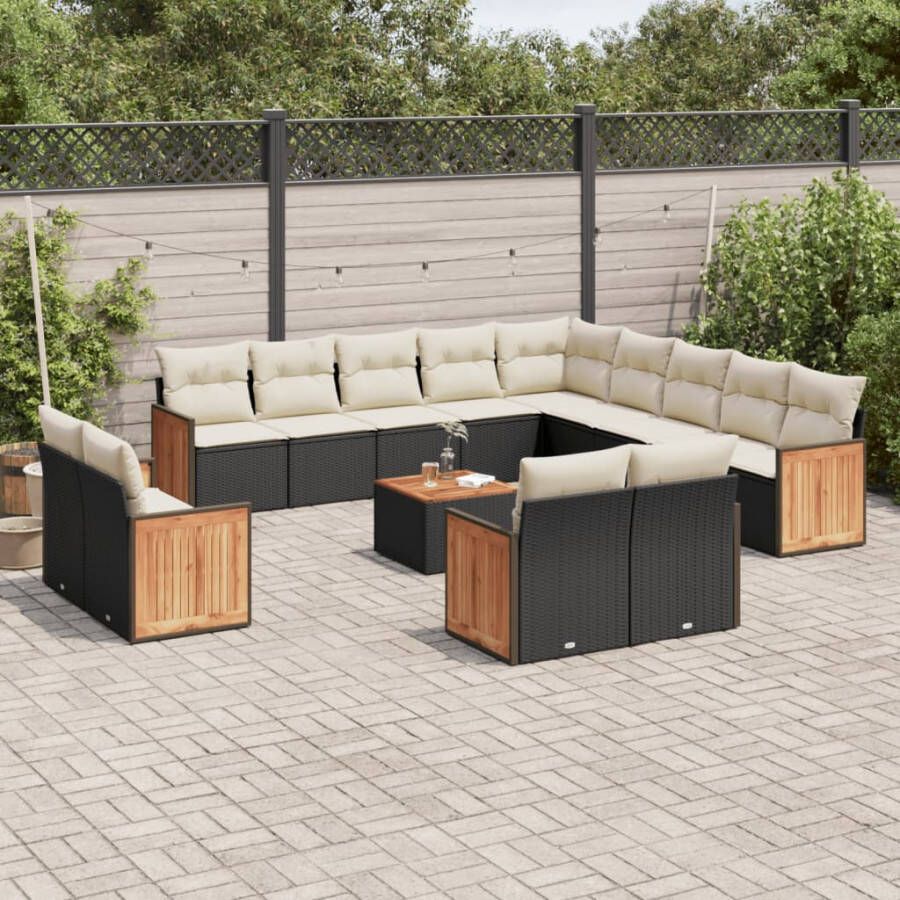 VIDAXL 14-delige Loungeset met kussens poly rattan zwart - Foto 4