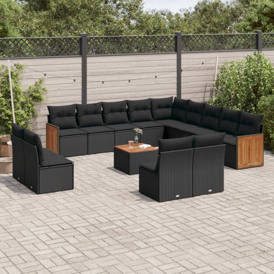 VIDAXL 14-delige Loungeset met kussens poly rattan zwart - Foto 4