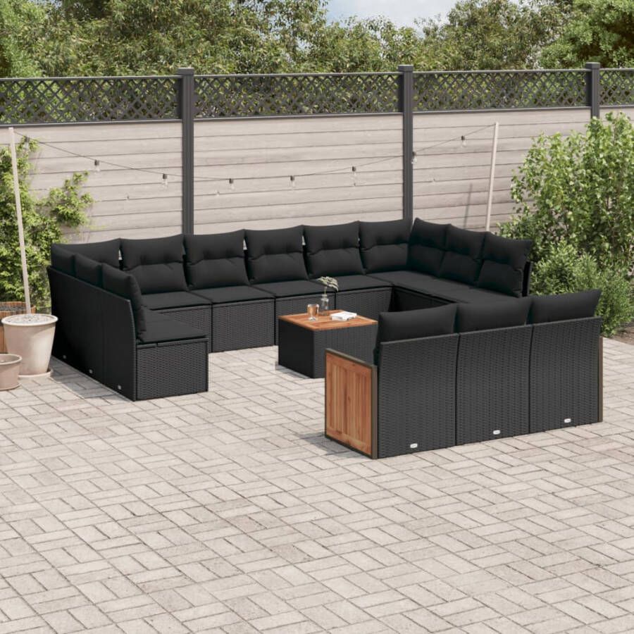 VIDAXL 14-delige Loungeset met kussens poly rattan zwart - Foto 4