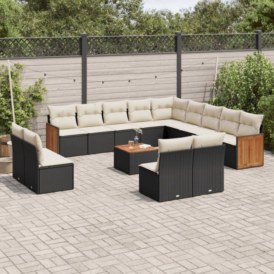 VIDAXL 14-delige Loungeset met kussens poly rattan zwart - Foto 3