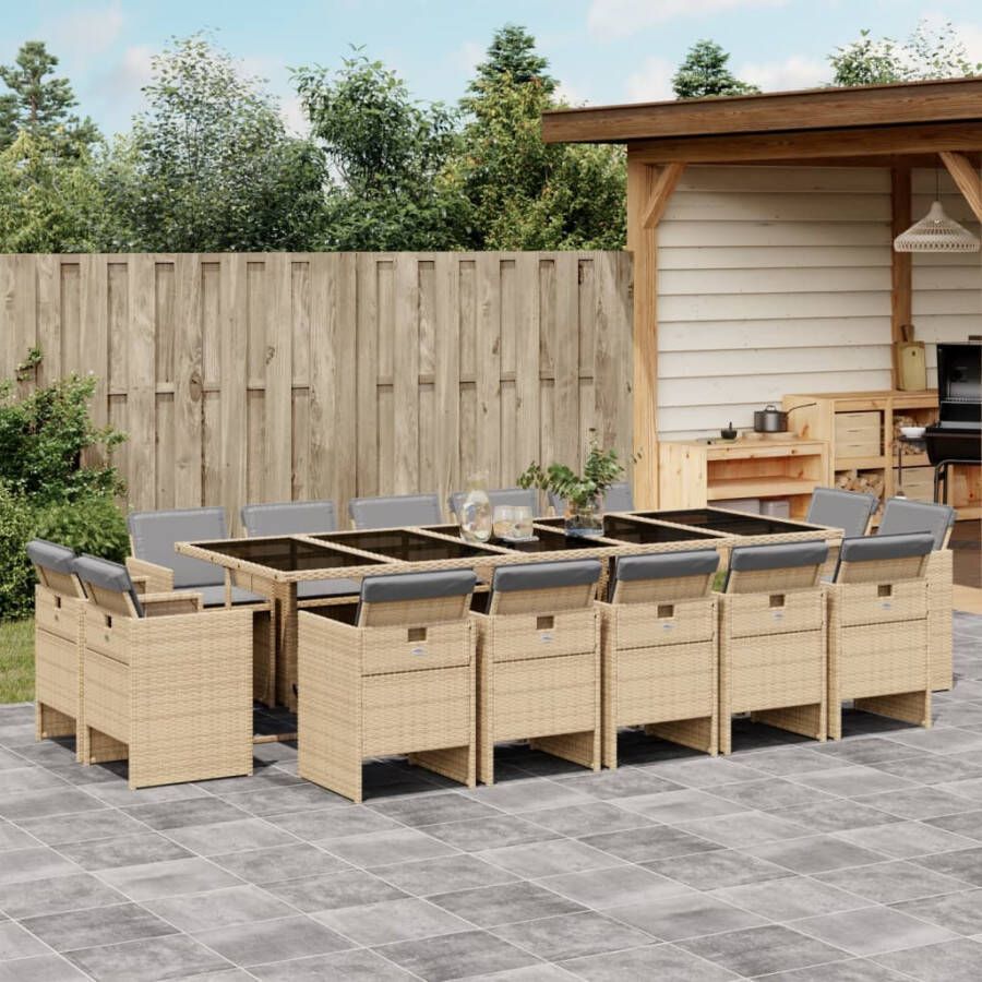 VIDAXL 15-delige Tuinset met kussens poly rattan gemengd beige - Foto 4