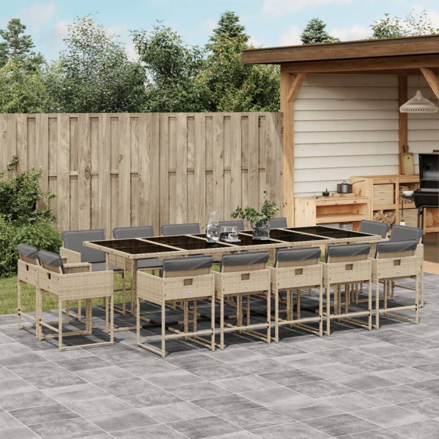 VIDAXL 15-delige Tuinset met kussens poly rattan gemengd beige - Foto 4