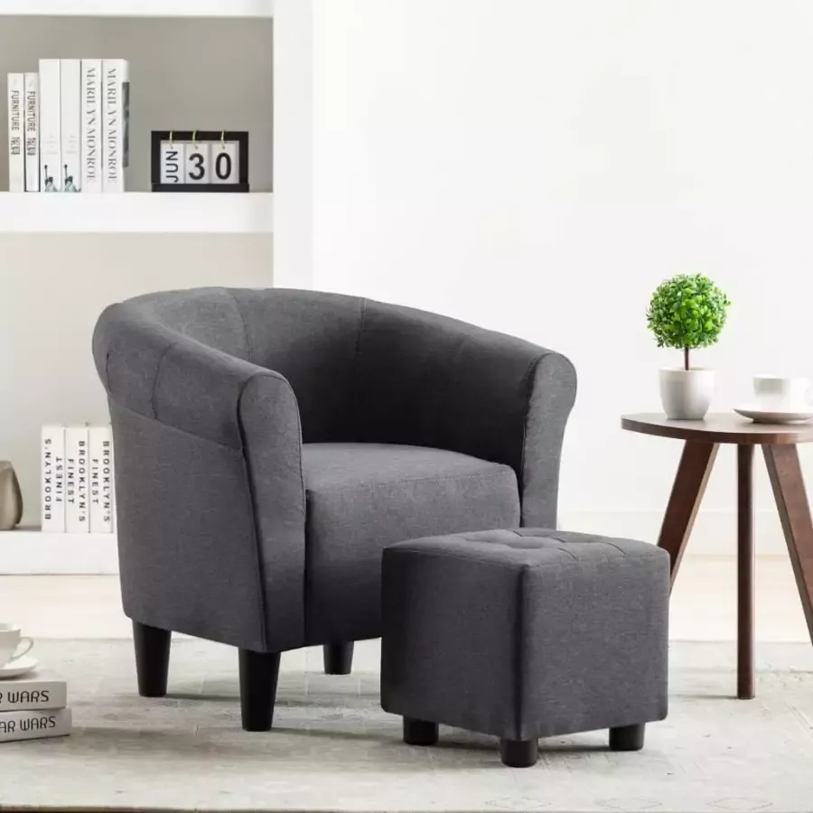 VidaXL 2-delige Fauteuilset met hocker stof donkergrijs