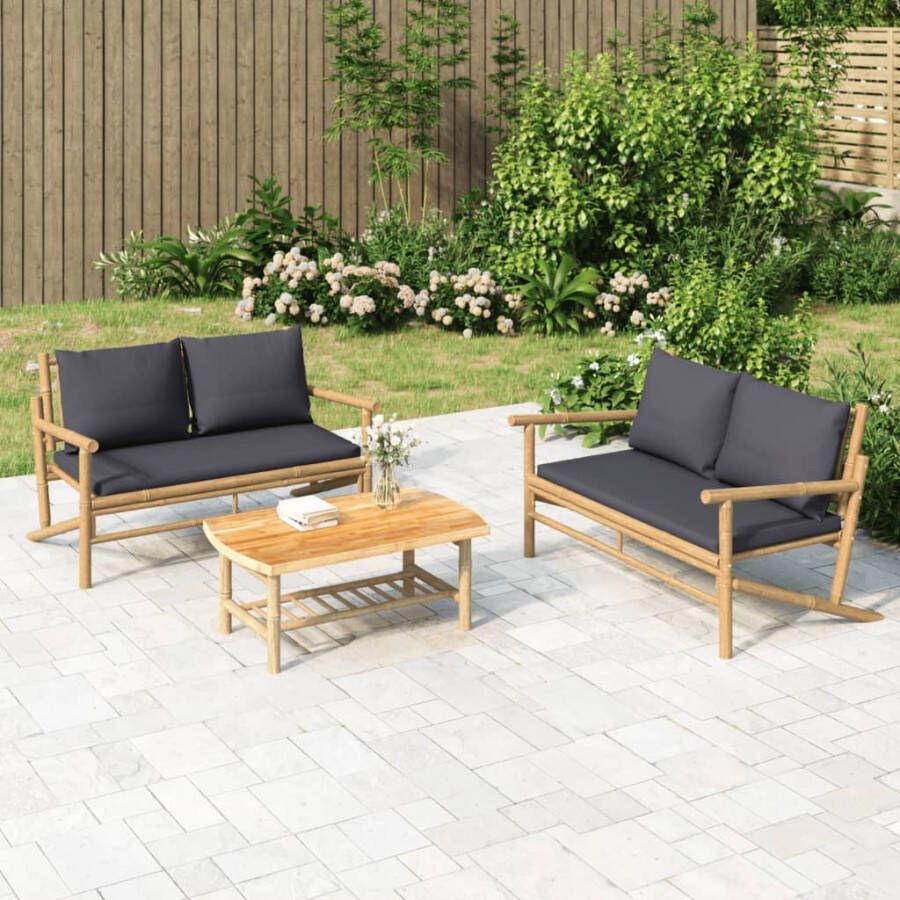 VIDAXL 2-delige Loungeset met kussens bamboe donkergrijs - Foto 4