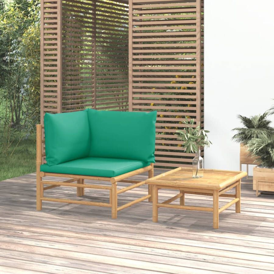 VIDAXL 2-delige Loungeset met kussens bamboe groen - Foto 4