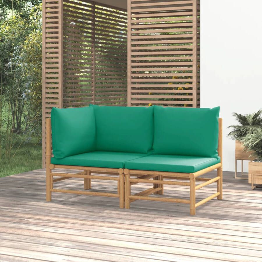 VIDAXL 2-delige Loungeset met kussens bamboe groen - Foto 4