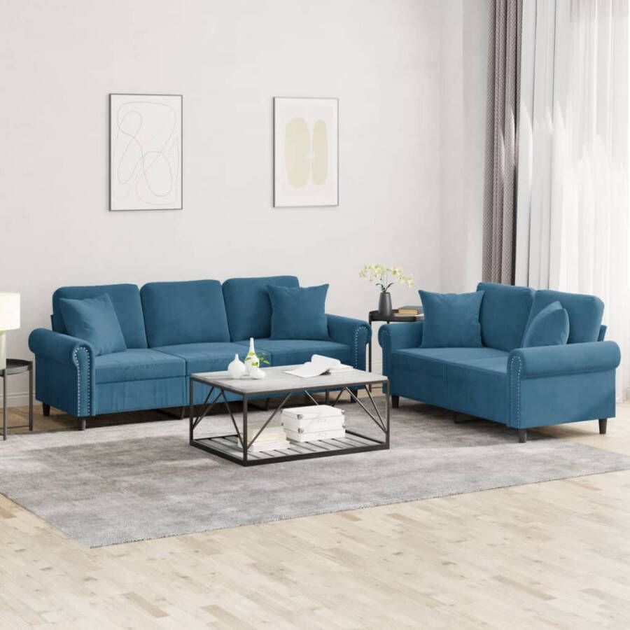 VidaXL -2-delige-Loungeset-met-kussens-fluweel-blauw