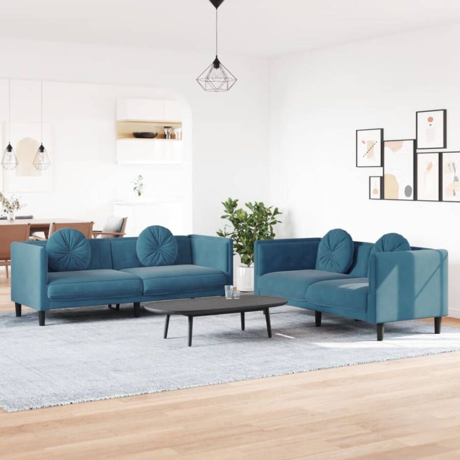 VidaXL -2-delige-Loungeset-met-kussens-fluweel-blauw - Foto 3