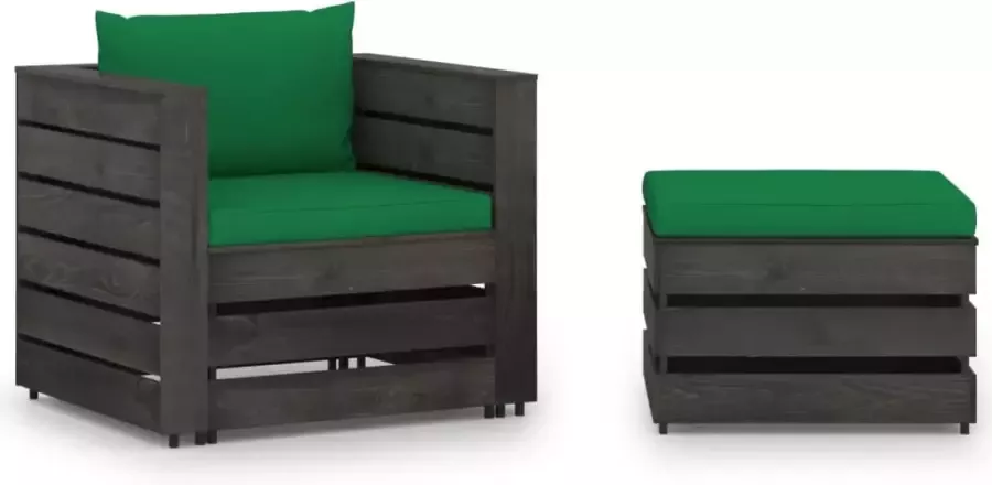 VIDAXL 2-delige Loungeset met kussens grijs geïmpregneerd hout