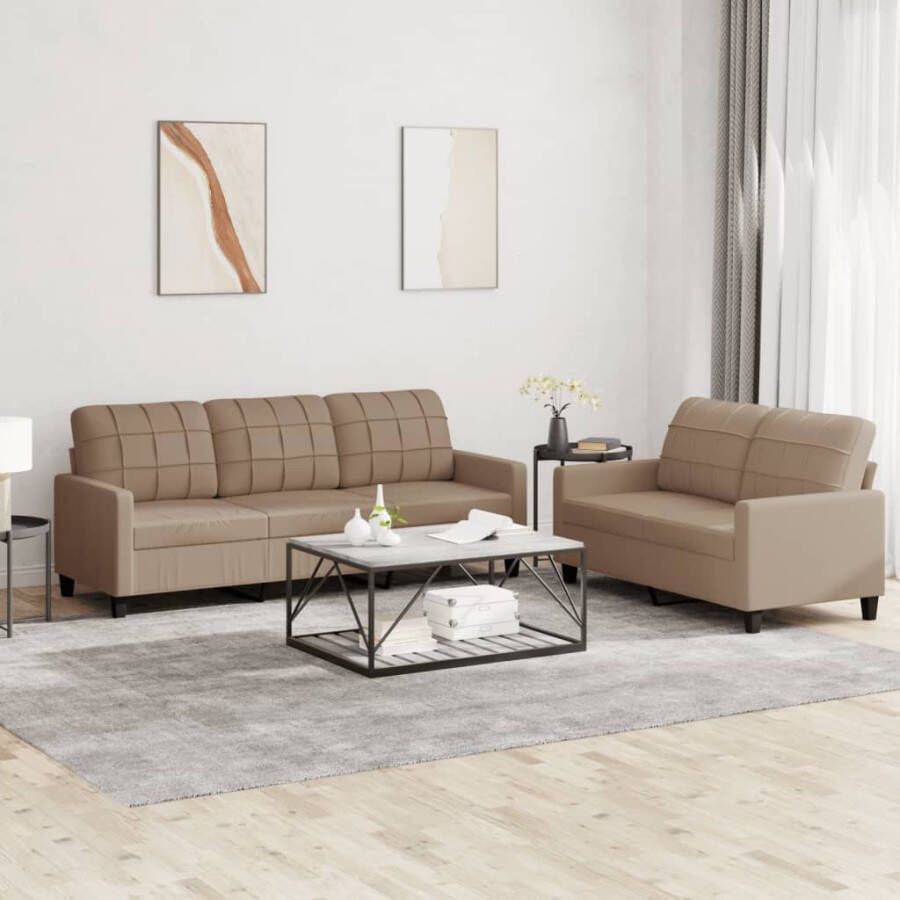 Vida XL vidaXL 2-delige Loungeset met kussens kunstleer cappuccino-VXL-3201382