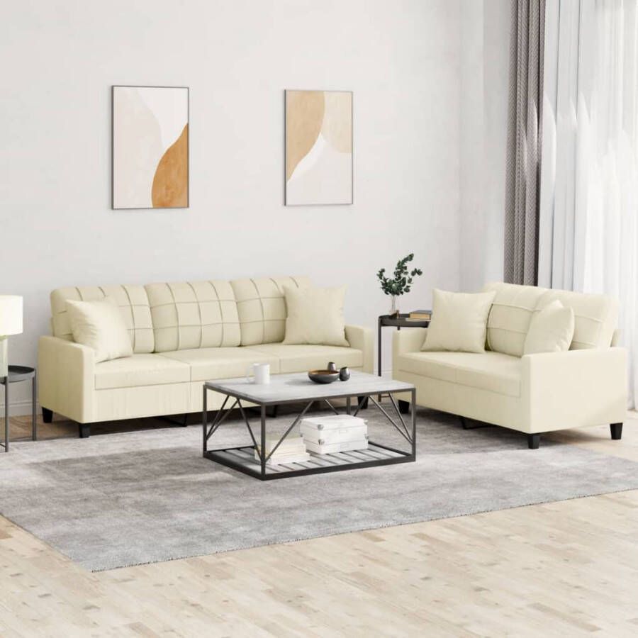 VidaXL -2-delige-Loungeset-met-kussens-kunstleer-crèmekleurig
