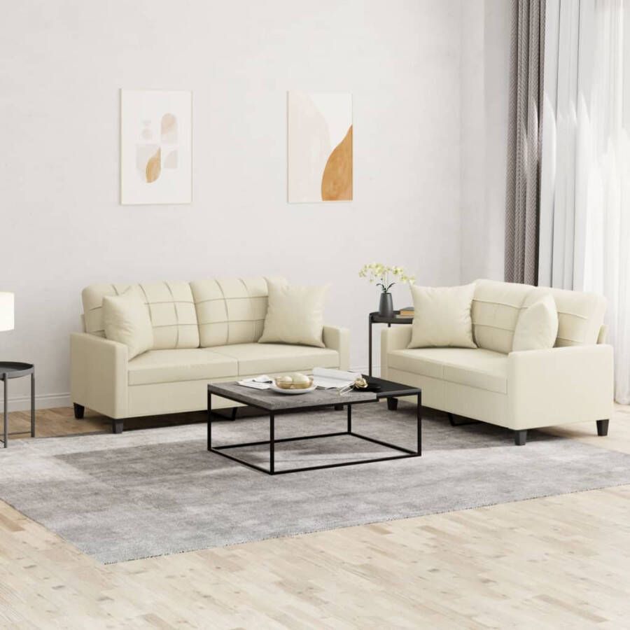VidaXL -2-delige-Loungeset-met-kussens-kunstleer-crèmekleurig