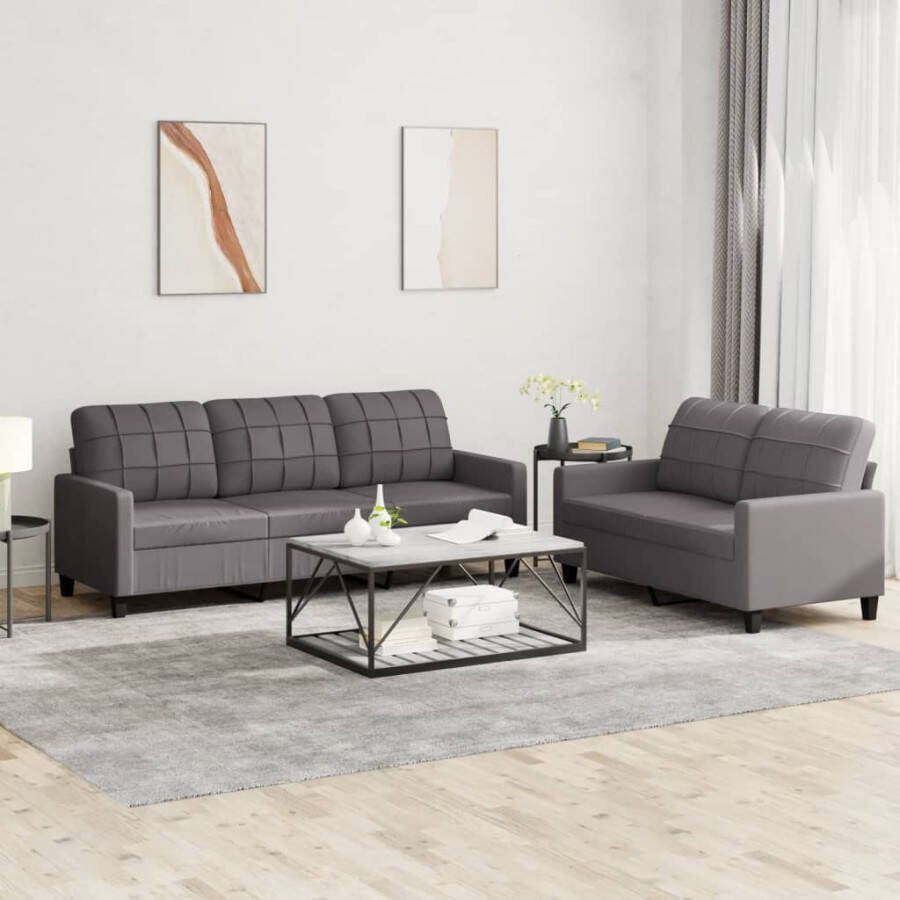 Vida XL vidaXL 2-delige Loungeset met kussens kunstleer grijs-VXL-3201380