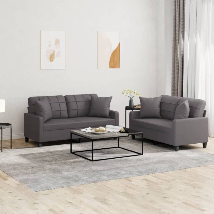 VidaXL -2-delige-Loungeset-met-kussens-kunstleer-grijs - Foto 2