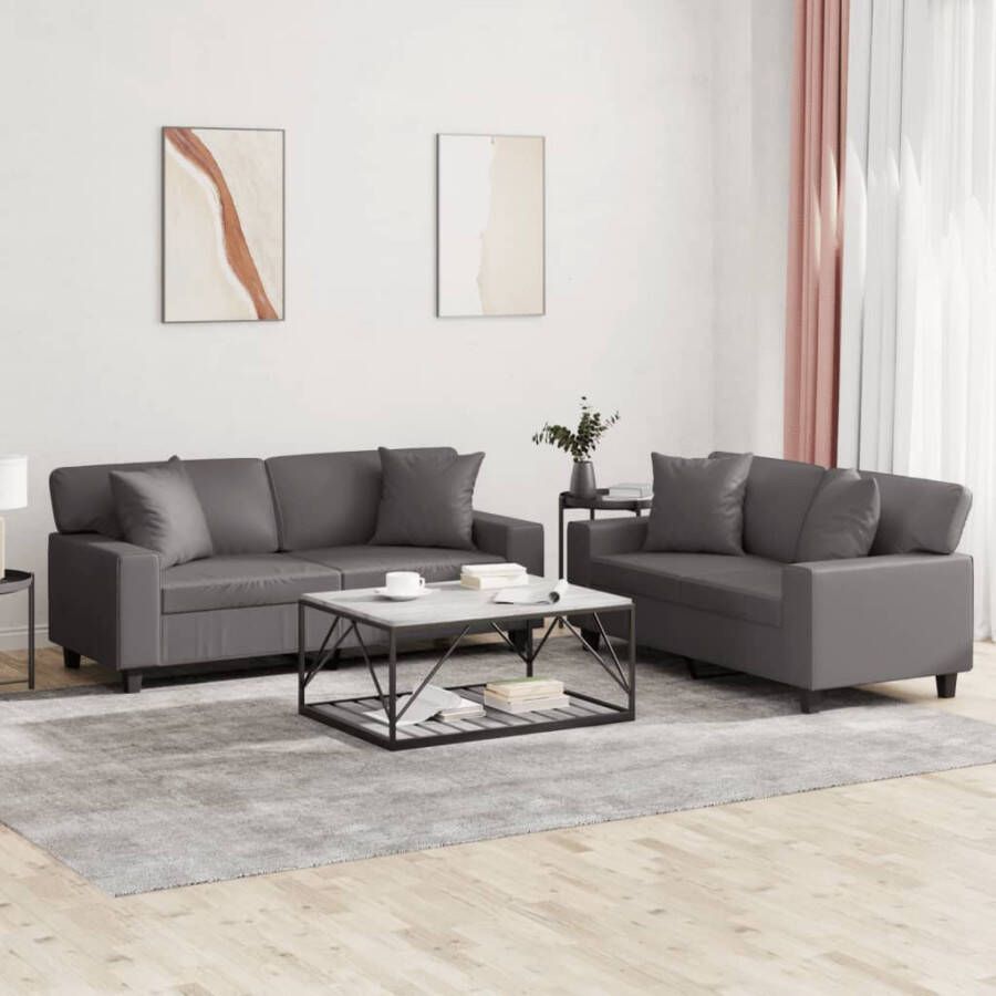VidaXL -2-delige-Loungeset-met-kussens-kunstleer-grijs