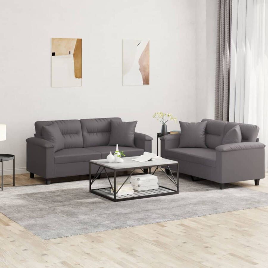 VidaXL -2-delige-Loungeset-met-kussens-kunstleer-grijs