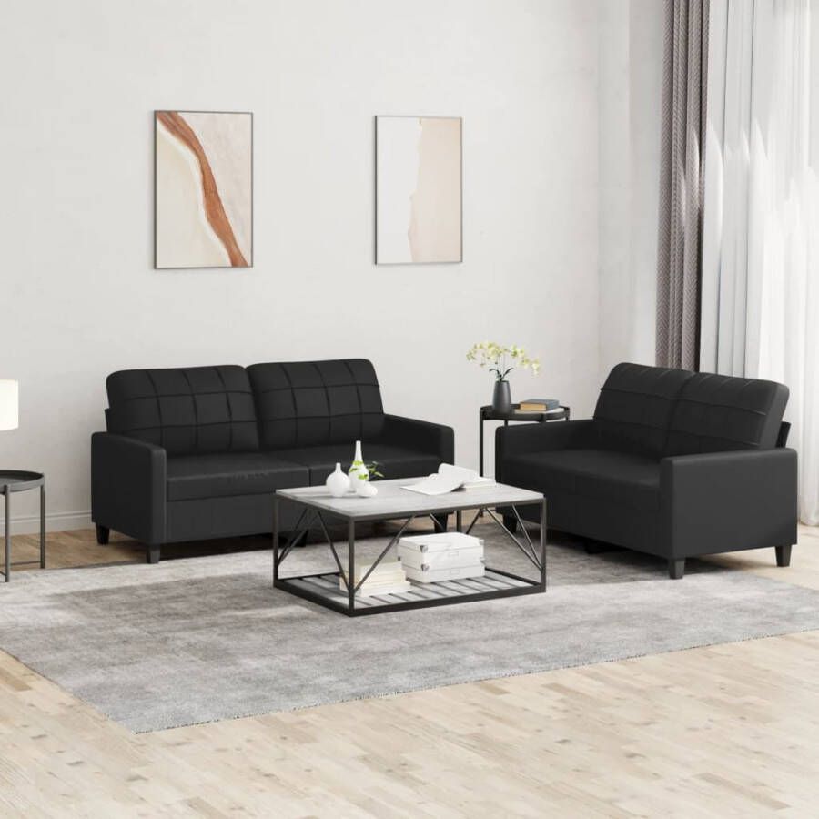 VidaXL -2-delige-Loungeset-met-kussens-kunstleer-zwart