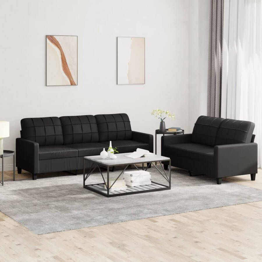 Vida XL vidaXL 2-delige Loungeset met kussens kunstleer zwart-VXL-3201418 - Foto 2