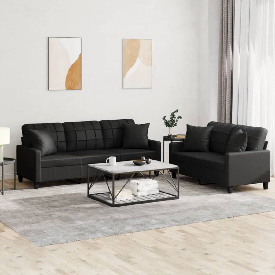 Vida XL vidaXL 2-delige Loungeset met kussens kunstleer zwart-VXL-3201388