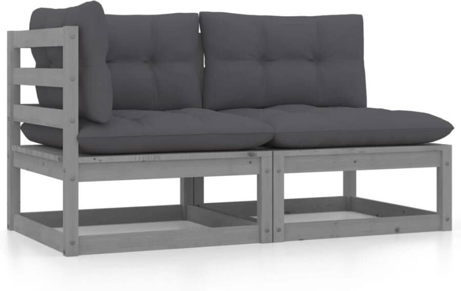 VIDAXL 2-delige Loungeset met kussens massief grenenhout grijs - Foto 4