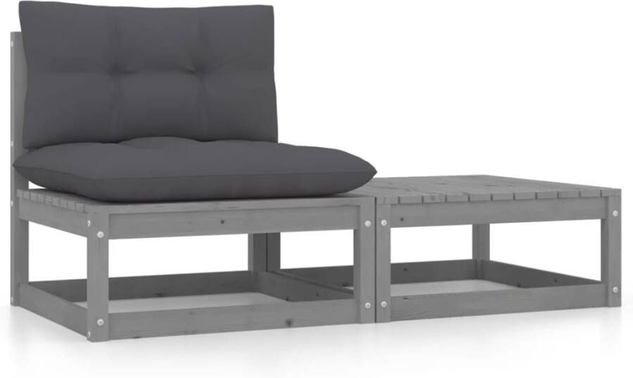 VIDAXL 2-delige Loungeset met kussens massief grenenhout grijs - Foto 4