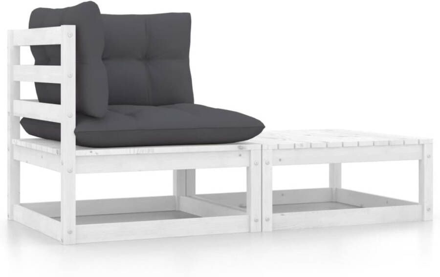 VidaXL 2-delige Loungeset met kussens massief grenenhout wit