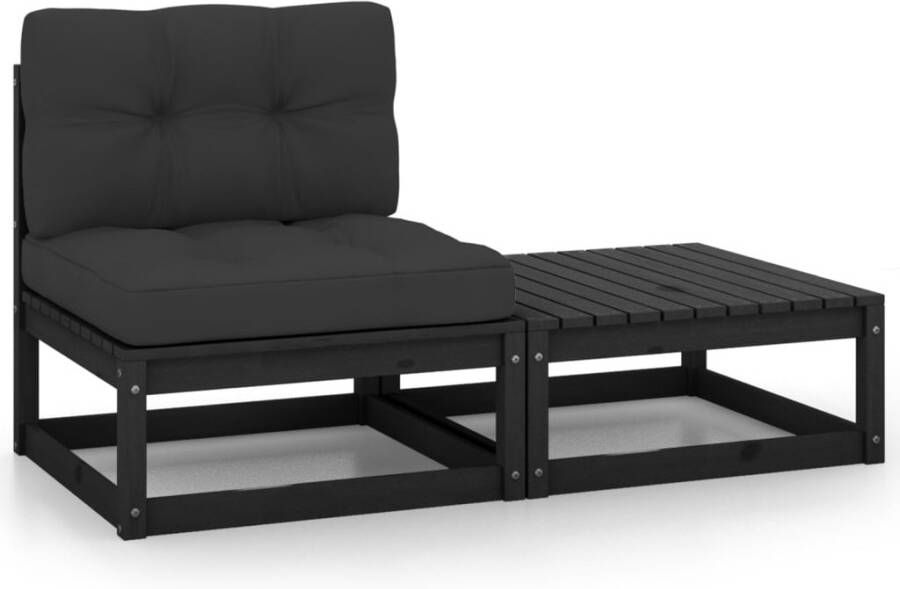 VIDAXL 2-delige Loungeset met kussens massief grenenhout zwart - Foto 4