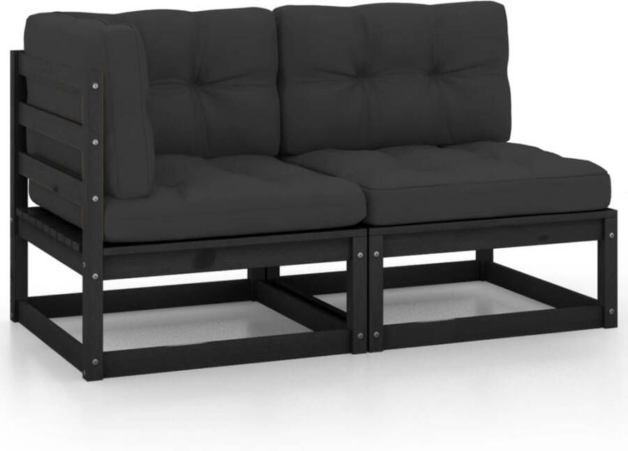 VIDAXL 2-delige Loungeset met kussens massief grenenhout zwart - Foto 4