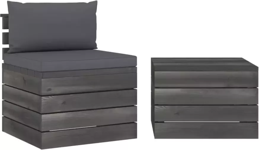 VidaXL 2-delige Loungeset met kussens pallet massief grenenhout - Foto 4