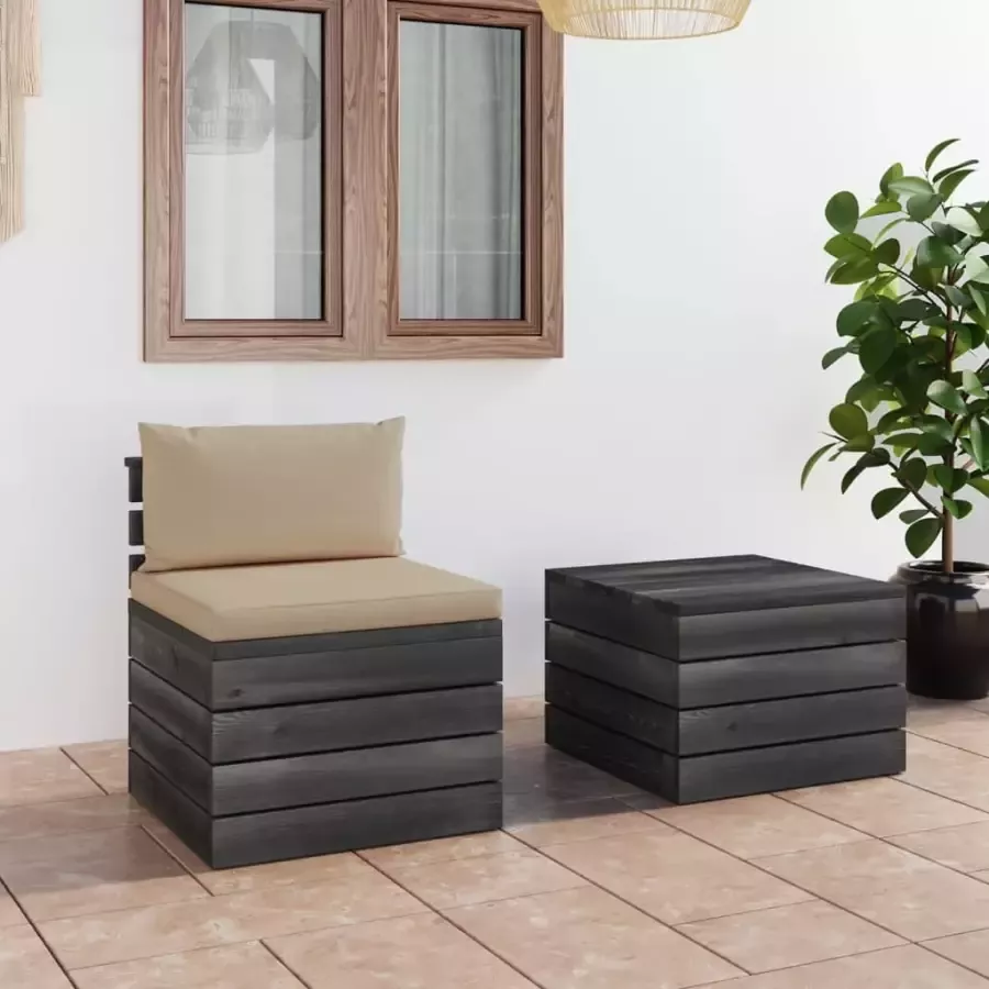 VidaXL 2-delige Loungeset met kussens pallet massief grenenhout - Foto 4