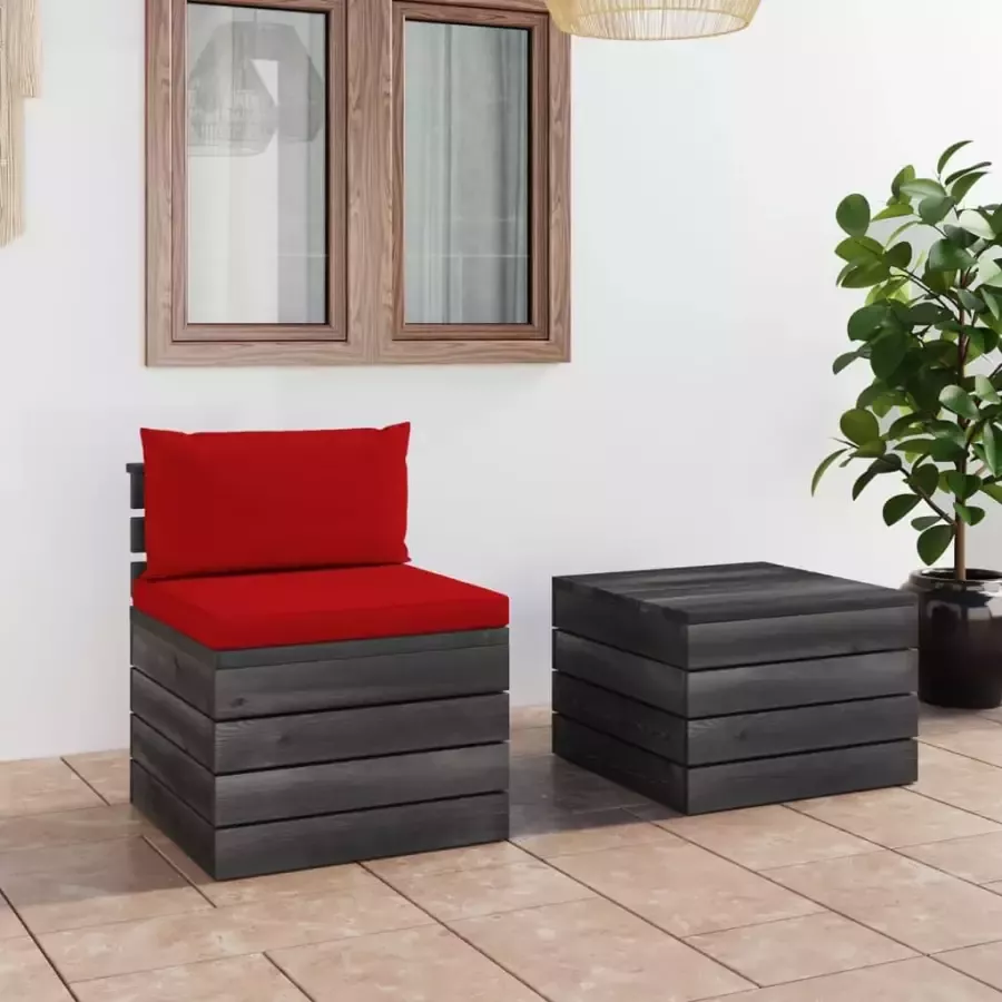 VidaXL 2-delige Loungeset met kussens pallet massief grenenhout - Foto 4