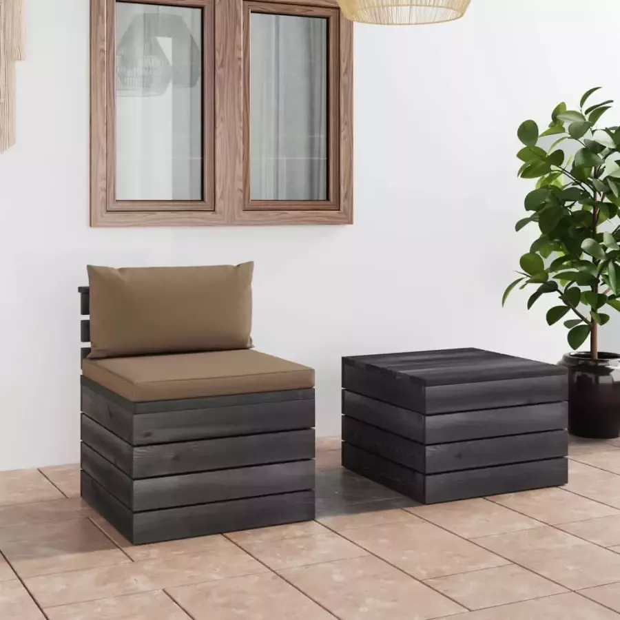 VidaXL 2-delige Loungeset met kussens pallet massief grenenhout - Foto 4