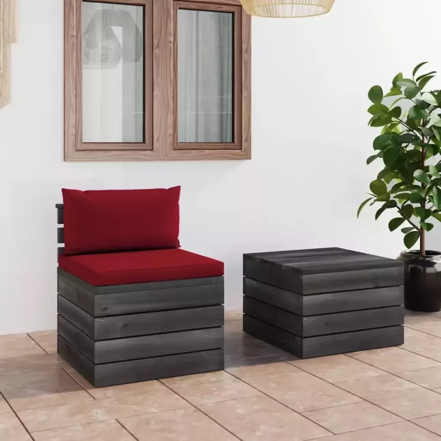 VidaXL 2-delige Loungeset met kussens pallet massief grenenhout - Foto 4