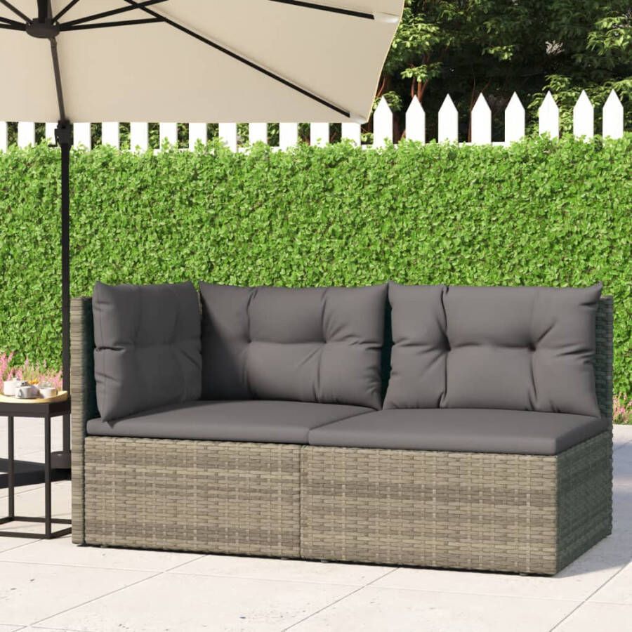 VIDAXL 2-delige Loungeset met kussens poly rattan grijs