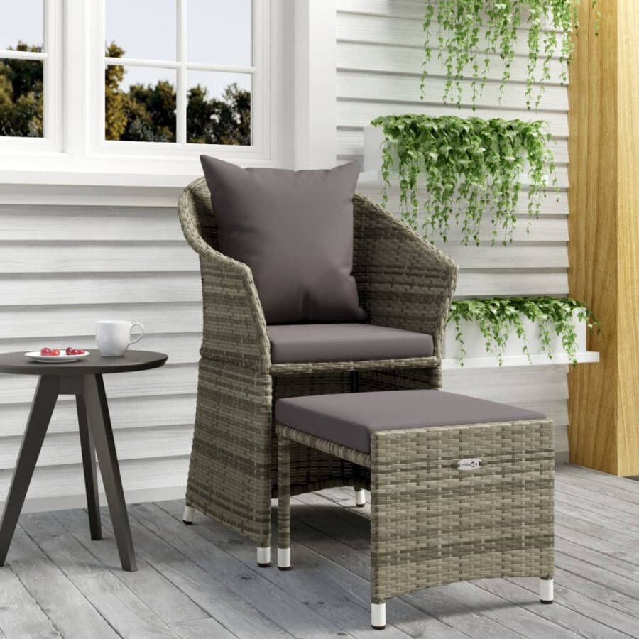 VIDAXL 2-delige Loungeset met kussens poly rattan grijs - Foto 3