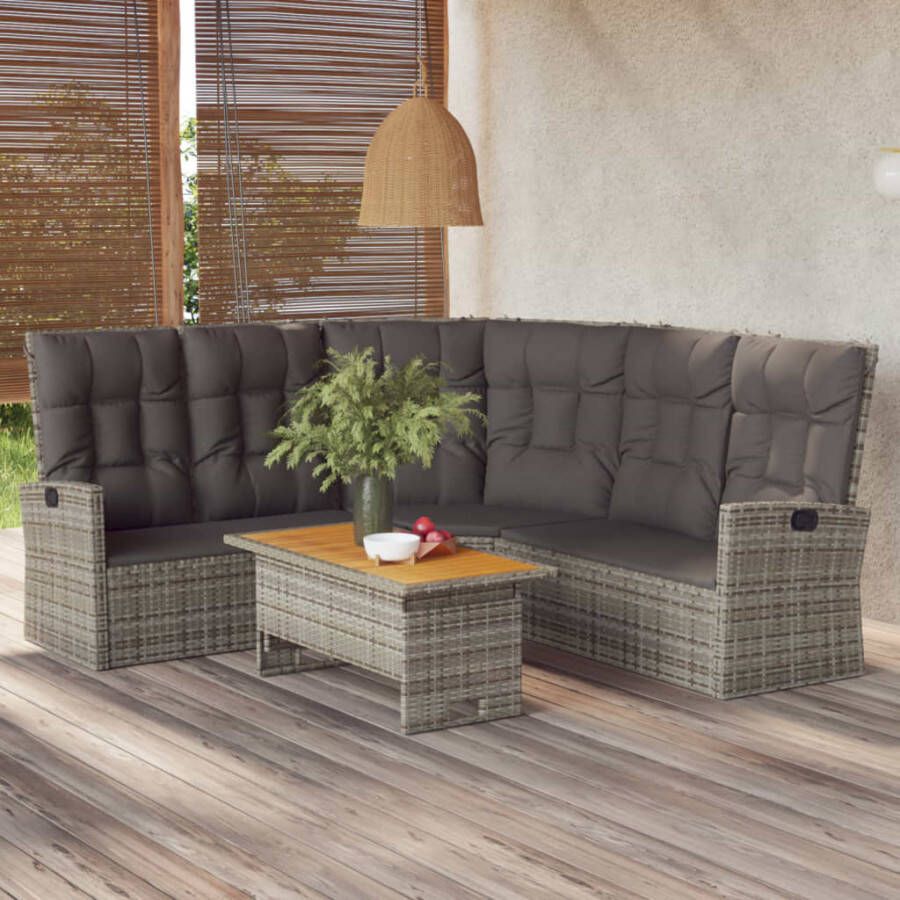 VIDAXL 2-delige Loungeset met kussens poly rattan grijs - Foto 3