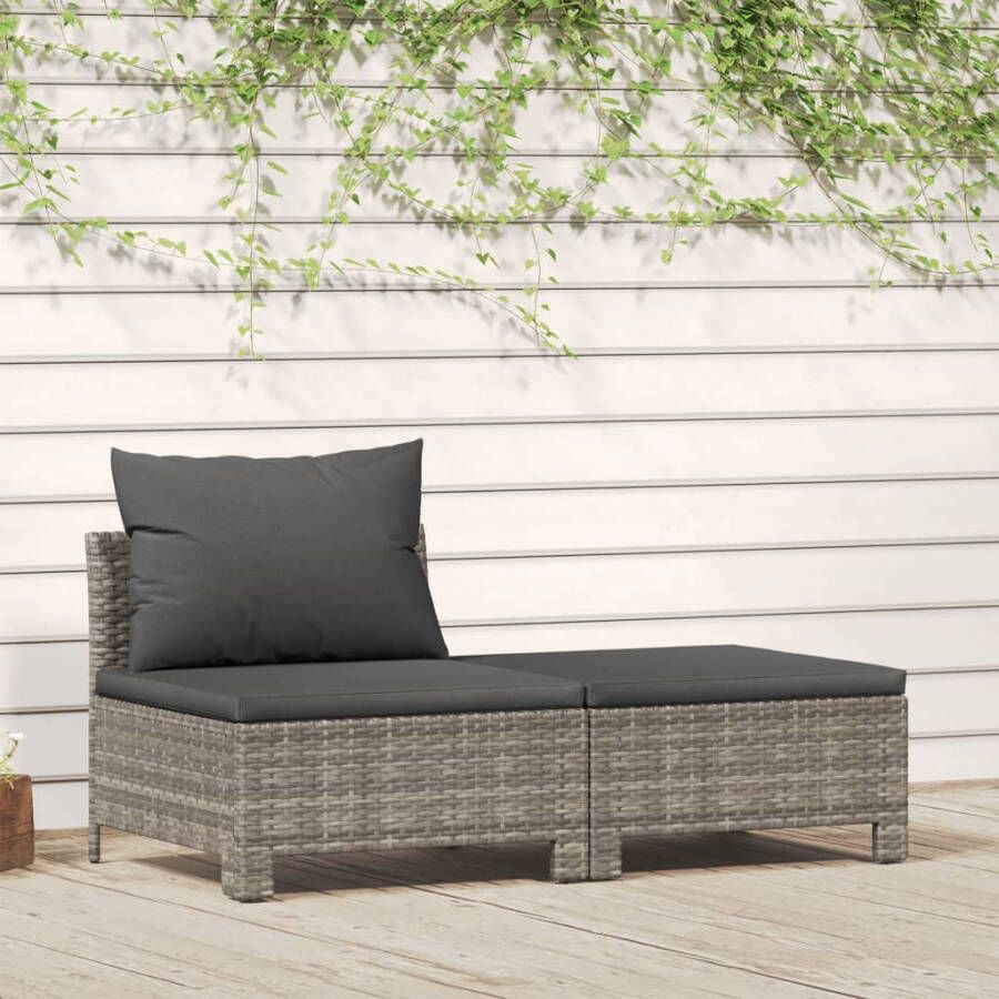 VIDAXL 2-delige Loungeset met kussens poly rattan grijs - Foto 4