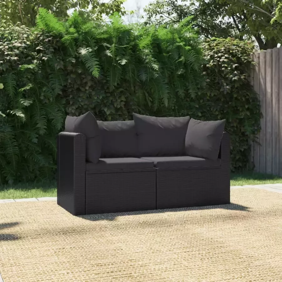 VidaXL 2-delige Loungeset met kussens poly rattan zwart - Foto 4