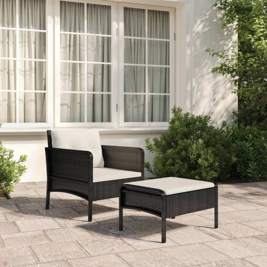 VIDAXL 2-delige Loungeset met kussens poly rattan zwart - Foto 4