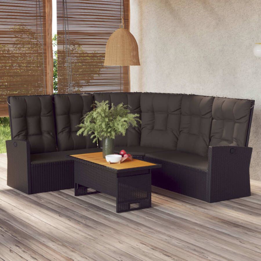 VIDAXL 2-delige Loungeset met kussens poly rattan zwart - Foto 3