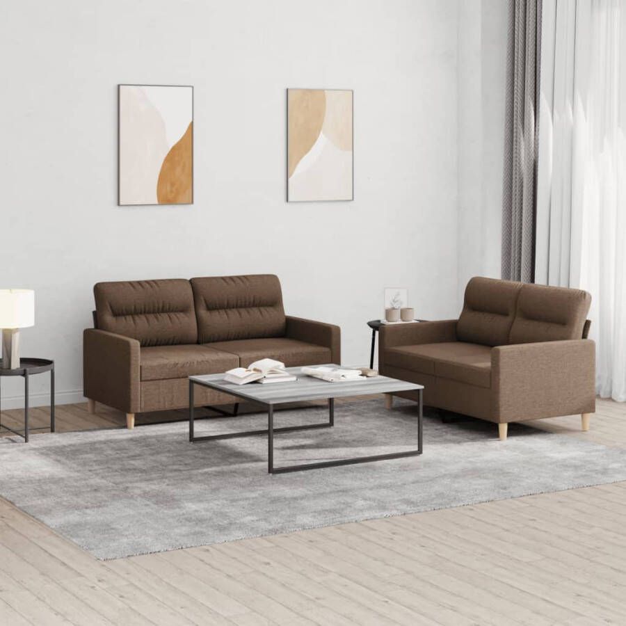 VidaXL -2-delige-Loungeset-met-kussens-stof-bruin - Foto 1