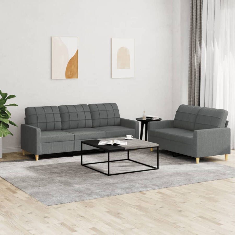 Vida XL vidaXL 2-delige Loungeset met kussens stof donkergrijs-VXL-3201307