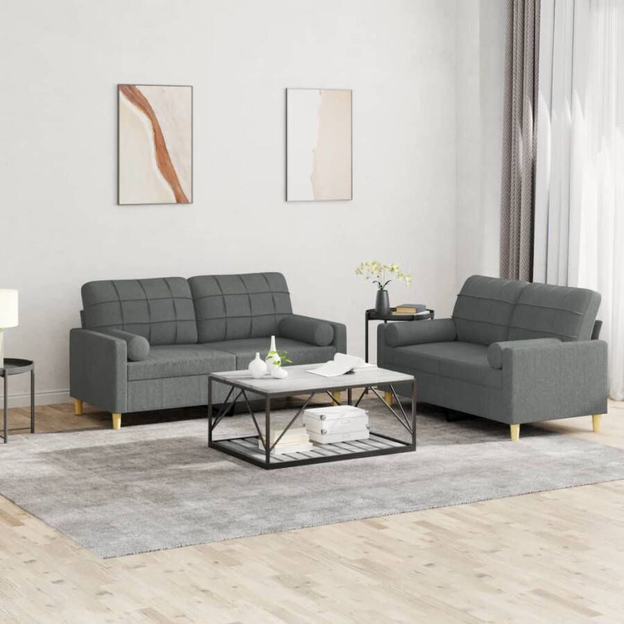 Vida XL vidaXL 2-delige Loungeset met kussens stof donkergrijs-VXL-3201649 - Foto 2