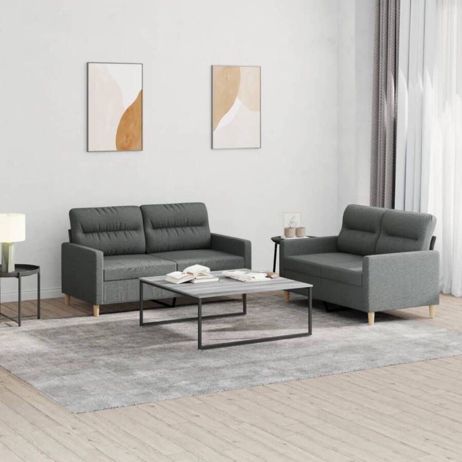 Vida XL vidaXL 2-delige Loungeset met kussens stof donkergrijs-VXL-3201445 - Foto 2